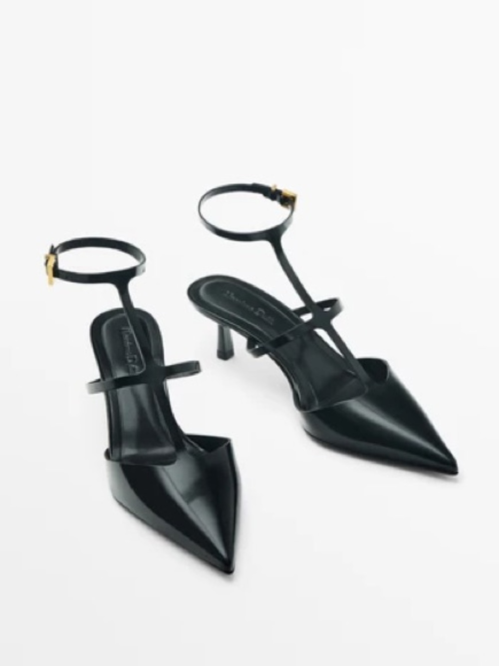Massimo Dutti Pointed Toe Black Ankle-Strap Heels - Women size 38